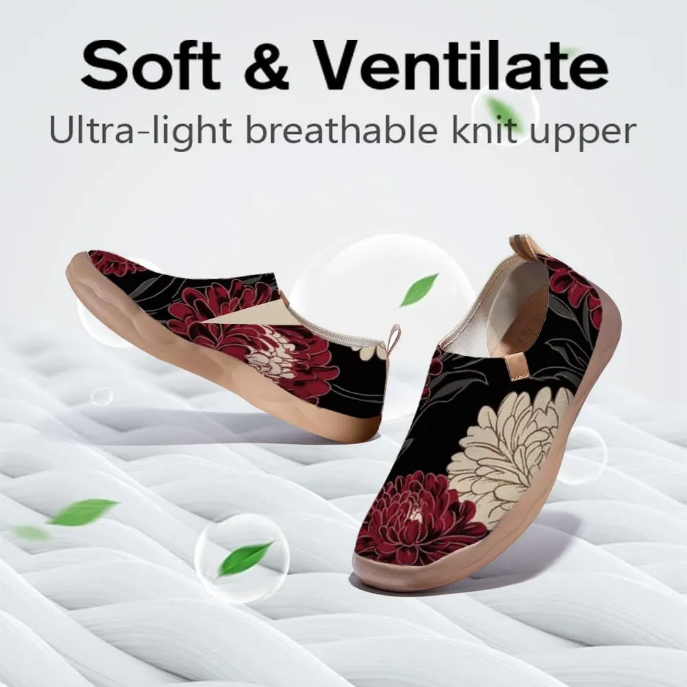 Women's Art Painted Travel Shoes Slip On Casual Knit Loafers Lightweight Comfort Fashion Sneaker Flowers