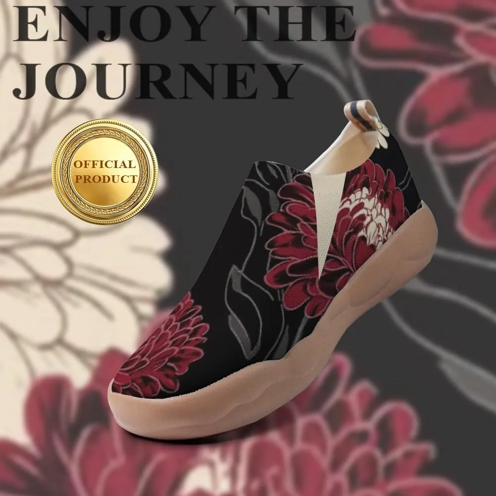 Women's Art Painted Travel Shoes Slip On Casual Knit Loafers Lightweight Comfort Fashion Sneaker Flowers