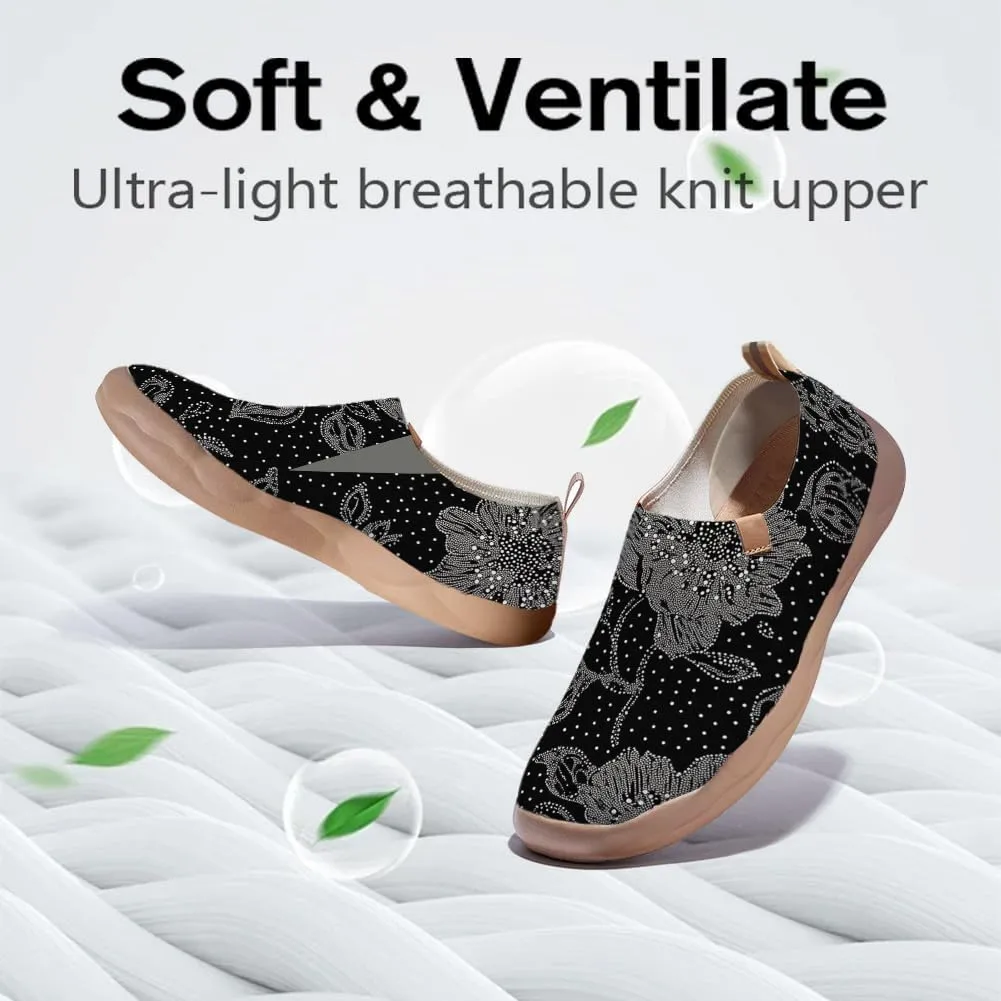 Women's Art Painted Travel Shoes Slip On Casual Knit Loafers Lightweight Comfort Fashion Sneaker Flowers