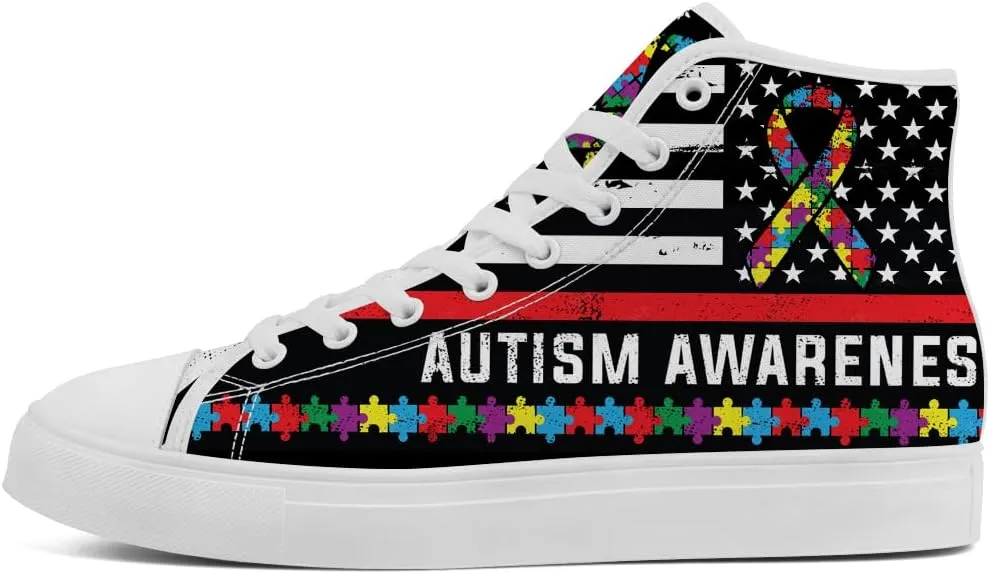 Women's Autism Awareness High Tops Canvas Shoes Autism High Top Sneakers Lace Up Casual Shoes Gifts for Girlfriend Ladies