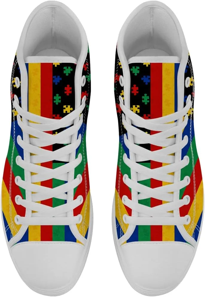 Women's Autism Awareness High Tops Canvas Shoes Autism High Top Sneakers Lace Up Casual Shoes Gifts for Girlfriend Ladies