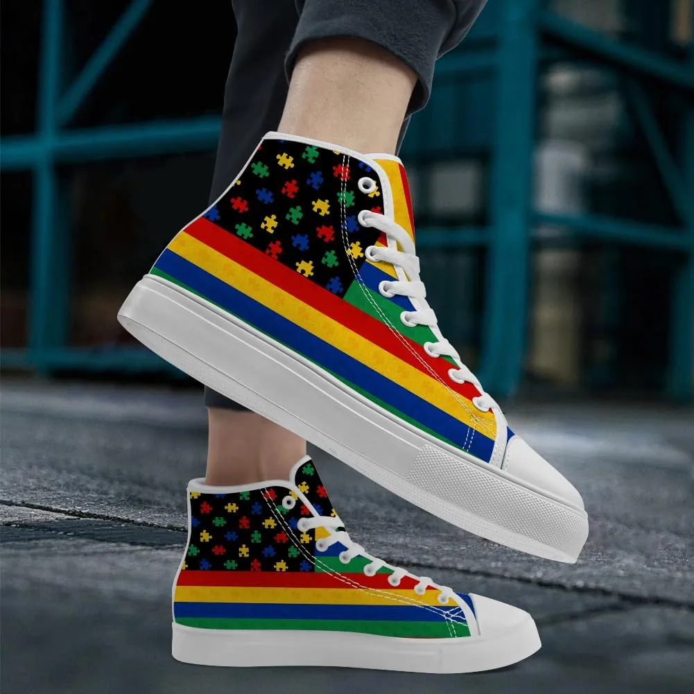 Women's Autism Awareness High Tops Canvas Shoes Autism High Top Sneakers Lace Up Casual Shoes Gifts for Girlfriend Ladies