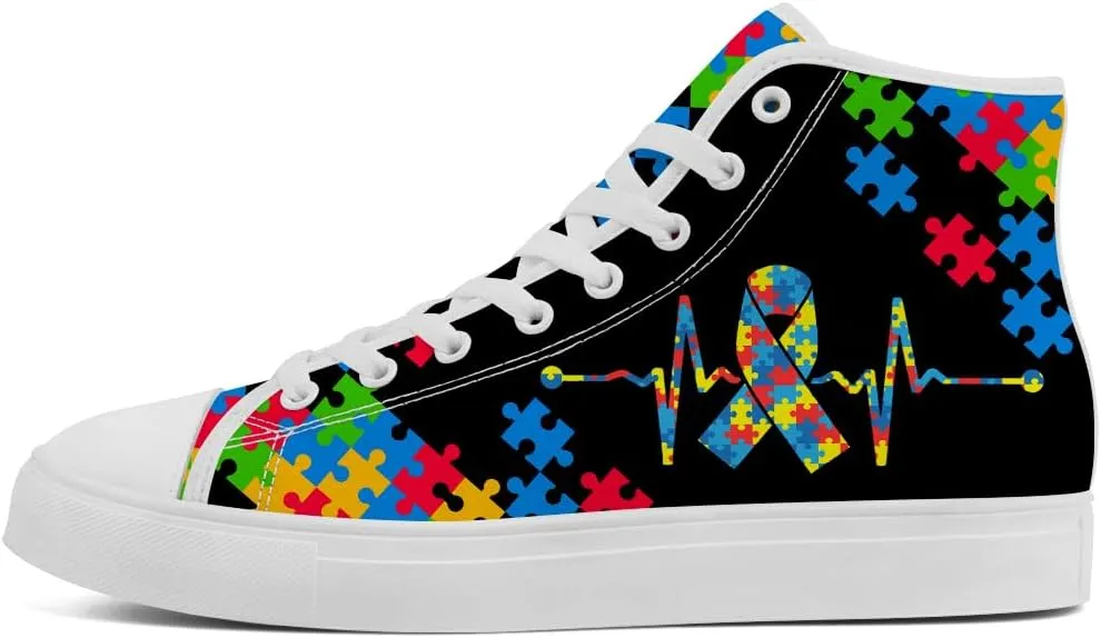 Women's Autism Awareness High Tops Canvas Shoes Autism High Top Sneakers Lace Up Casual Shoes Gifts for Girlfriend Ladies