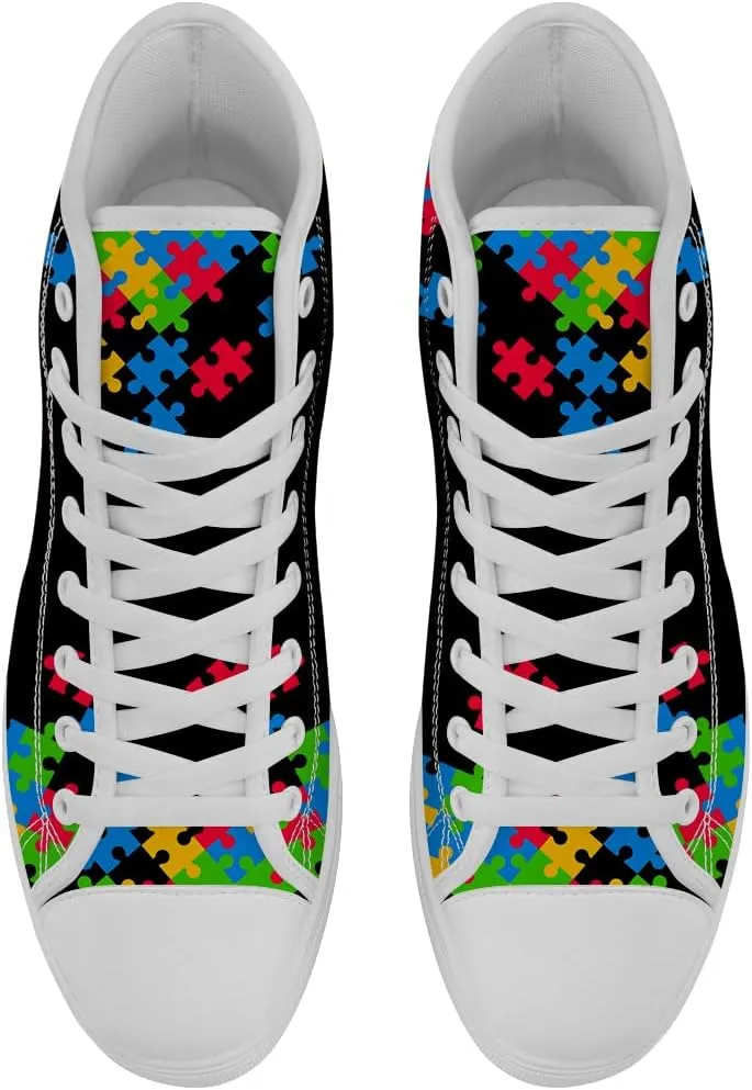 Women's Autism Awareness High Tops Canvas Shoes Autism High Top Sneakers Lace Up Casual Shoes Gifts for Girlfriend Ladies