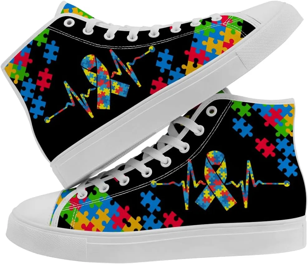 Women's Autism Awareness High Tops Canvas Shoes Autism High Top Sneakers Lace Up Casual Shoes Gifts for Girlfriend Ladies