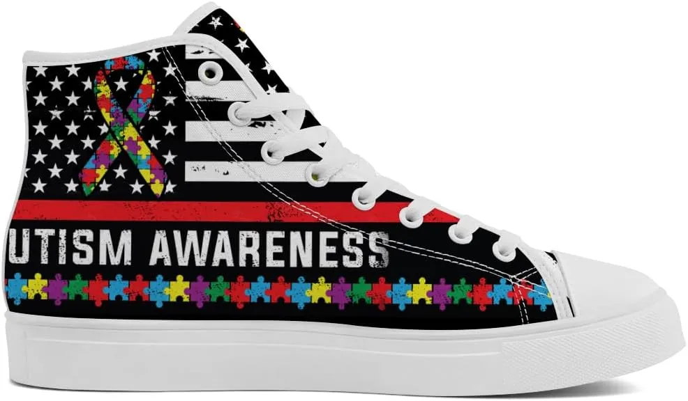 Women's Autism Awareness High Tops Canvas Shoes Autism High Top Sneakers Lace Up Casual Shoes Gifts for Girlfriend Ladies