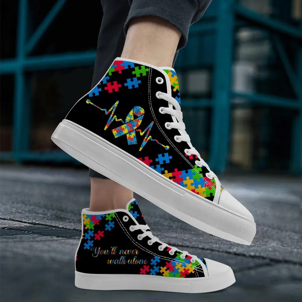 Women's Autism Awareness High Tops Canvas Shoes Autism High Top Sneakers Lace Up Casual Shoes Gifts for Girlfriend Ladies