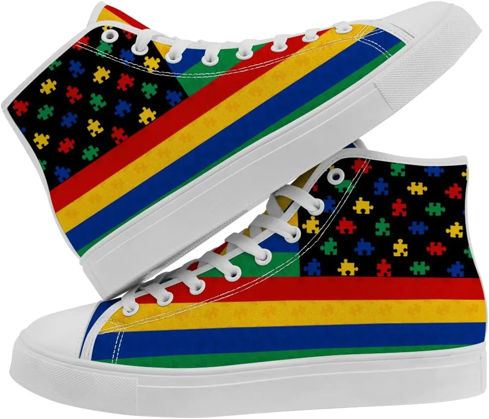 Women's Autism Awareness High Tops Canvas Shoes Autism High Top Sneakers Lace Up Casual Shoes Gifts for Girlfriend Ladies