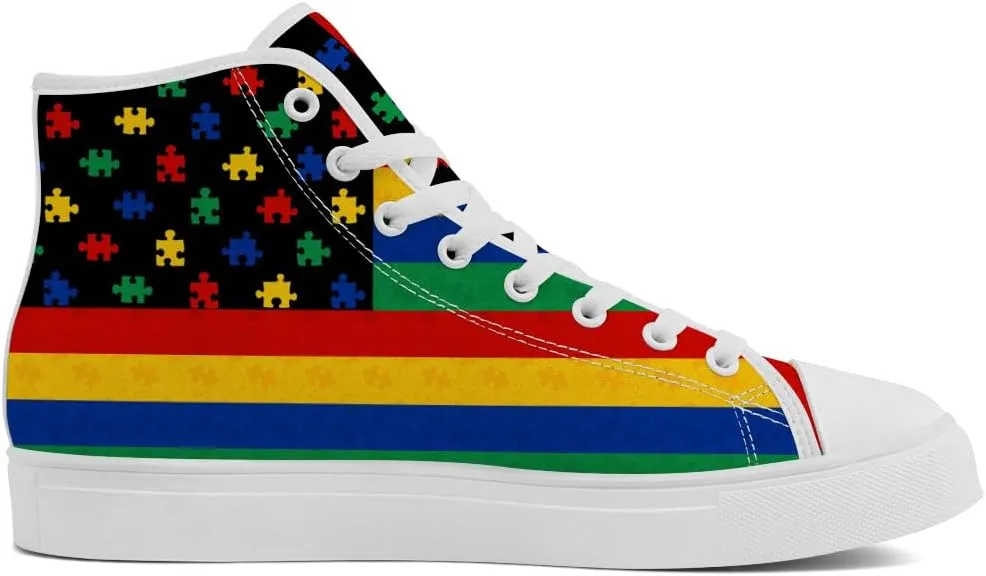 Women's Autism Awareness High Tops Canvas Shoes Autism High Top Sneakers Lace Up Casual Shoes Gifts for Girlfriend Ladies