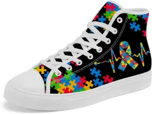 Women's Autism Awareness High Tops Canvas Shoes Autism High Top Sneakers Lace Up Casual Shoes Gifts for Girlfriend Ladies