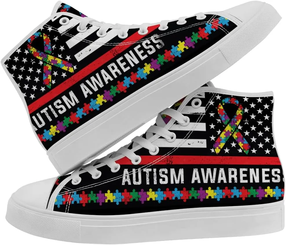 Women's Autism Awareness High Tops Canvas Shoes Autism High Top Sneakers Lace Up Casual Shoes Gifts for Girlfriend Ladies