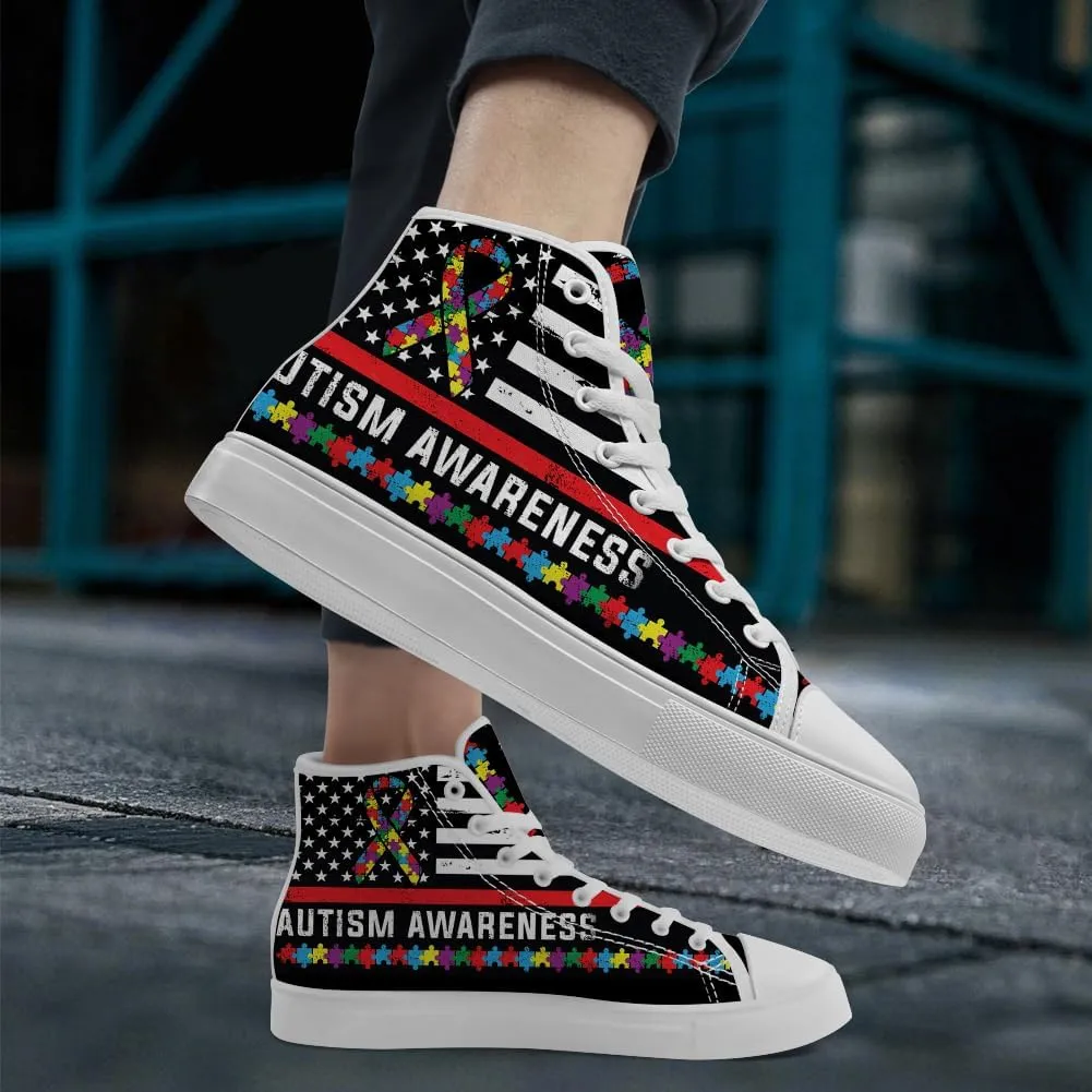 Women's Autism Awareness High Tops Canvas Shoes Autism High Top Sneakers Lace Up Casual Shoes Gifts for Girlfriend Ladies