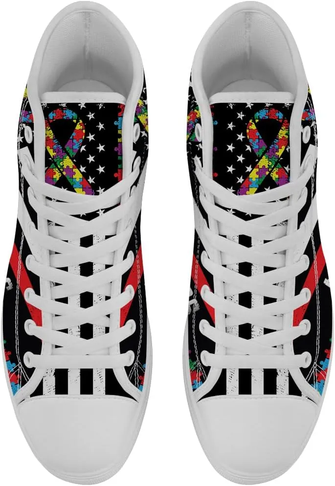 Women's Autism Awareness High Tops Canvas Shoes Autism High Top Sneakers Lace Up Casual Shoes Gifts for Girlfriend Ladies
