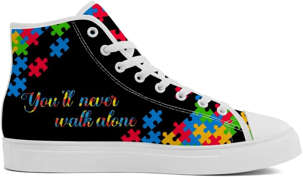Women's Autism Awareness High Tops Canvas Shoes Autism High Top Sneakers Lace Up Casual Shoes Gifts for Girlfriend Ladies