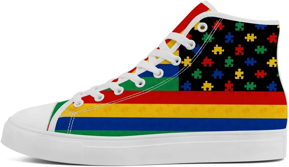 Women's Autism Awareness High Tops Canvas Shoes Autism High Top Sneakers Lace Up Casual Shoes Gifts for Girlfriend Ladies