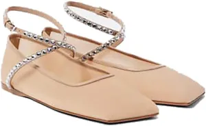 Women's Ballet Flats Ankle Strap Ballerina Flats Rhinestone Lace Up Square Toe Gliter Loafers Dressy Casual Flats for Wedding Party
