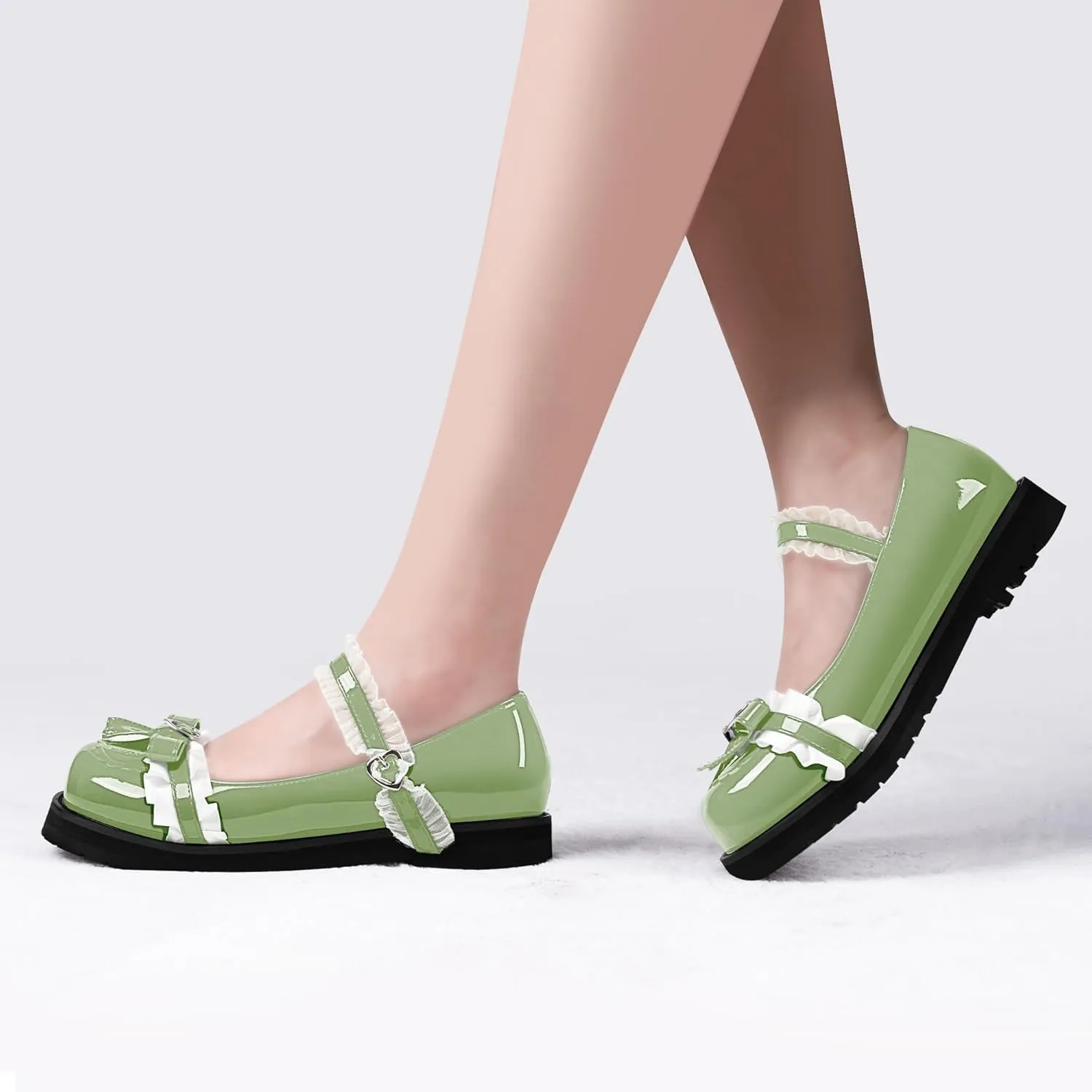 Women's Bow Mary Janes Flats Kawaii Lace Ankle Strap Platform Shoes