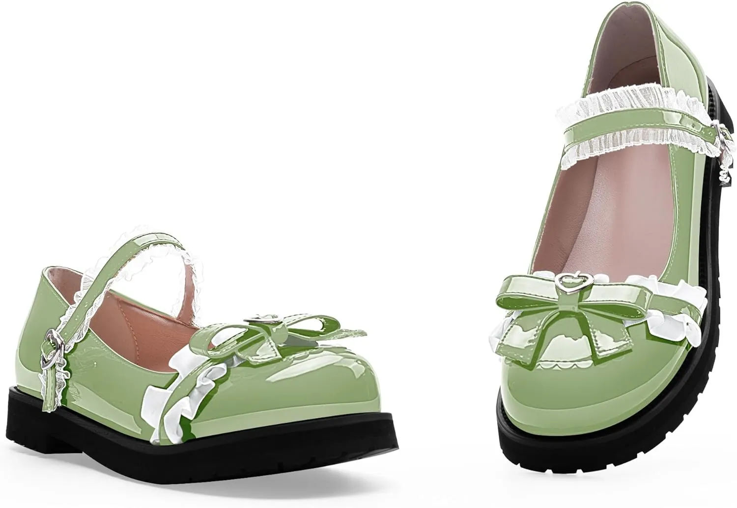 Women's Bow Mary Janes Flats Kawaii Lace Ankle Strap Platform Shoes