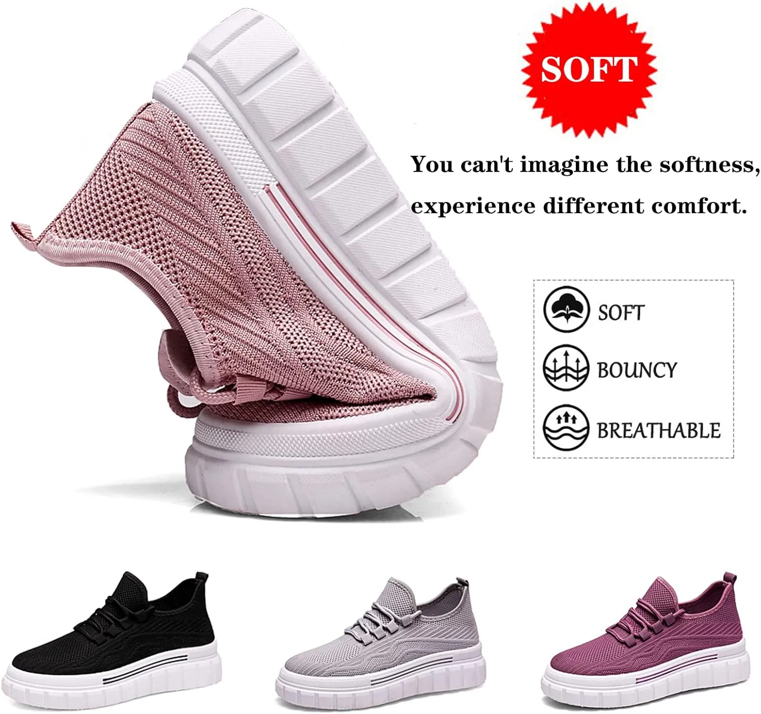 Women's Breathable Mesh Lace Up Walking Shoes,Casual Fashion Anti-Slip Sneakers,Lightweight Soft Sole Tennis Shoes for Gym Travel Sports