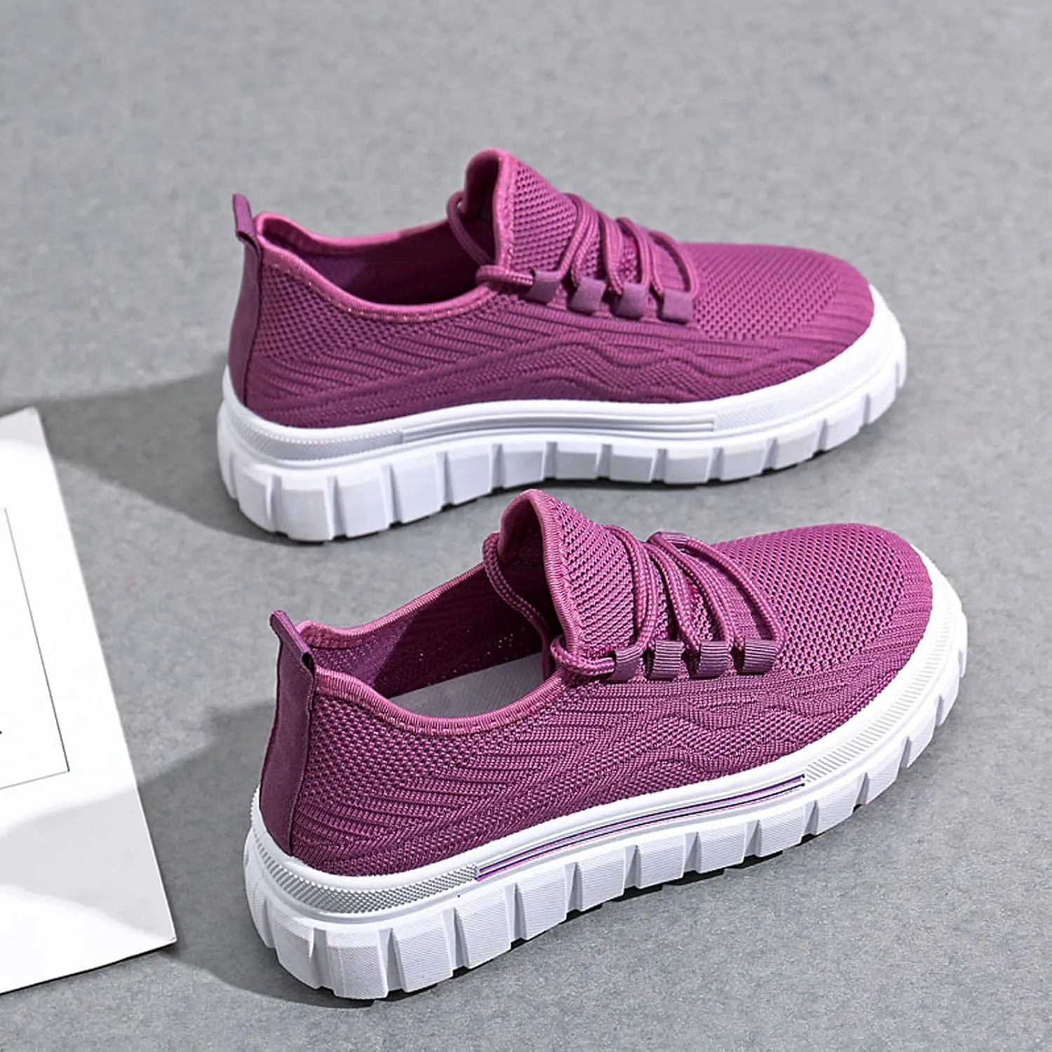 Women's Breathable Mesh Lace Up Walking Shoes,Casual Fashion Anti-Slip Sneakers,Lightweight Soft Sole Tennis Shoes for Gym Travel Sports