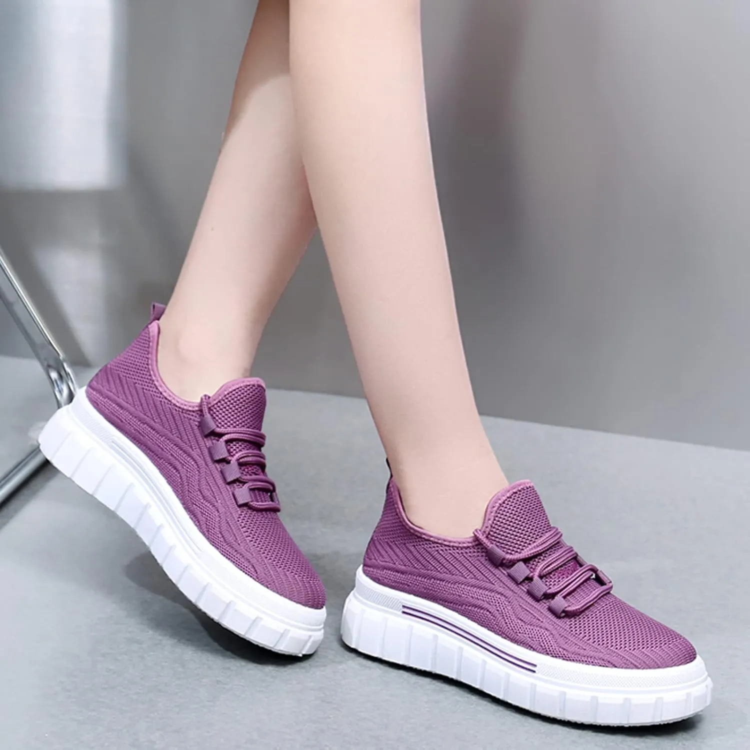Women's Breathable Mesh Lace Up Walking Shoes,Casual Fashion Anti-Slip Sneakers,Lightweight Soft Sole Tennis Shoes for Gym Travel Sports