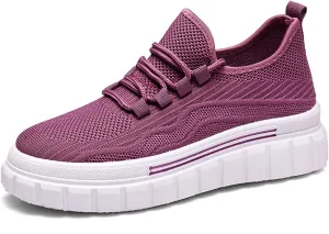 Women's Breathable Mesh Lace Up Walking Shoes,Casual Fashion Anti-Slip Sneakers,Lightweight Soft Sole Tennis Shoes for Gym Travel Sports