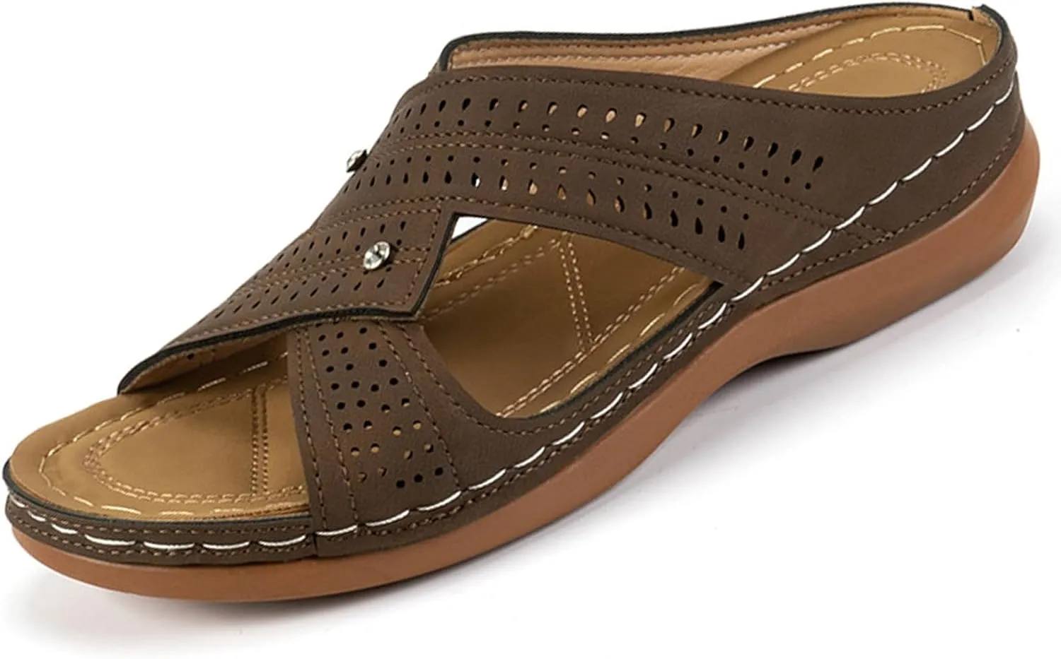 Women's Breathable Wedge Sandals Dressy & Casual - Soft Leather Slip-On Summer Shoes with Orthopedic Support, Non-Slip Rubber Sole Platform for All-Day Comfort Walking