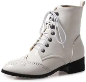 Women's Brogue Combat Ankle High Booties Platform Mid Block Heeled Pointed Toe Formal Lace Up Elegant Business Dress Bridal Church Boots Warm Winter Fall Comfy Shoes
