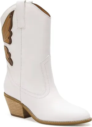 Women's Butterfly Western Booties Cowboy Boots Stacked Block Heel Boots Cowgirl Boots Pointed Toe Boots