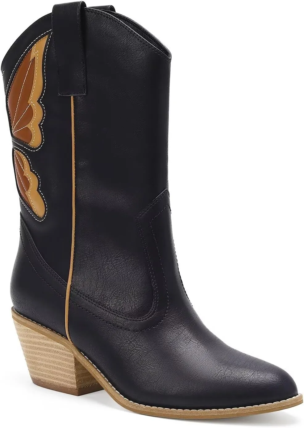 Women's Butterfly Western Booties Cowboy Boots Stacked Block Heel Boots Cowgirl Boots Pointed Toe Boots