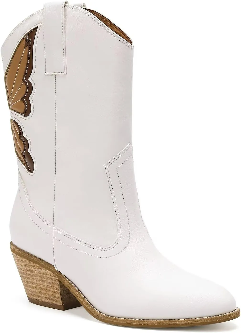 Women's Butterfly Western Booties Cowboy Boots Stacked Block Heel Boots Cowgirl Boots Pointed Toe Boots