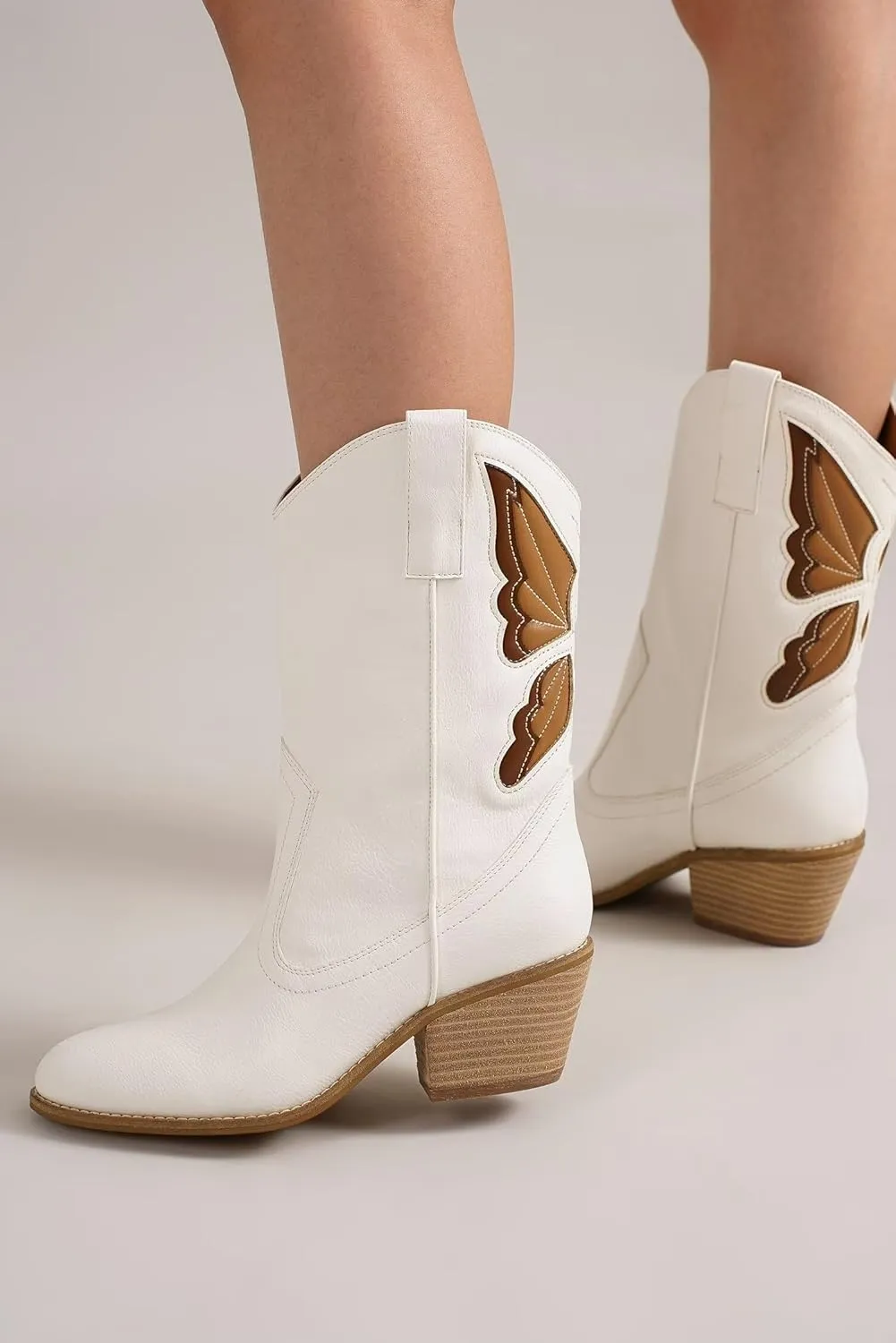 Women's Butterfly Western Booties Cowboy Boots Stacked Block Heel Boots Cowgirl Boots Pointed Toe Boots