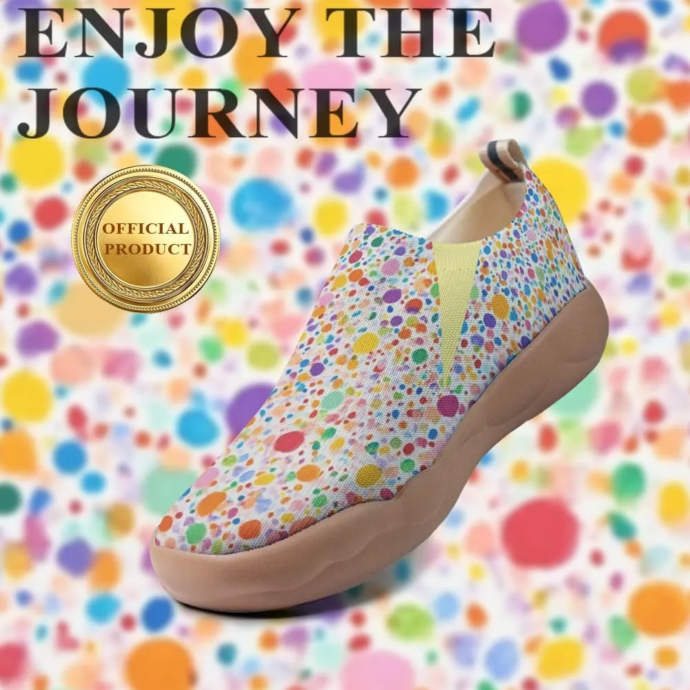 Women's Casual Loafers Slip On Ladies Flower Painted Walking Comfortable Lightweight Travel Shoes Knitted Mesh