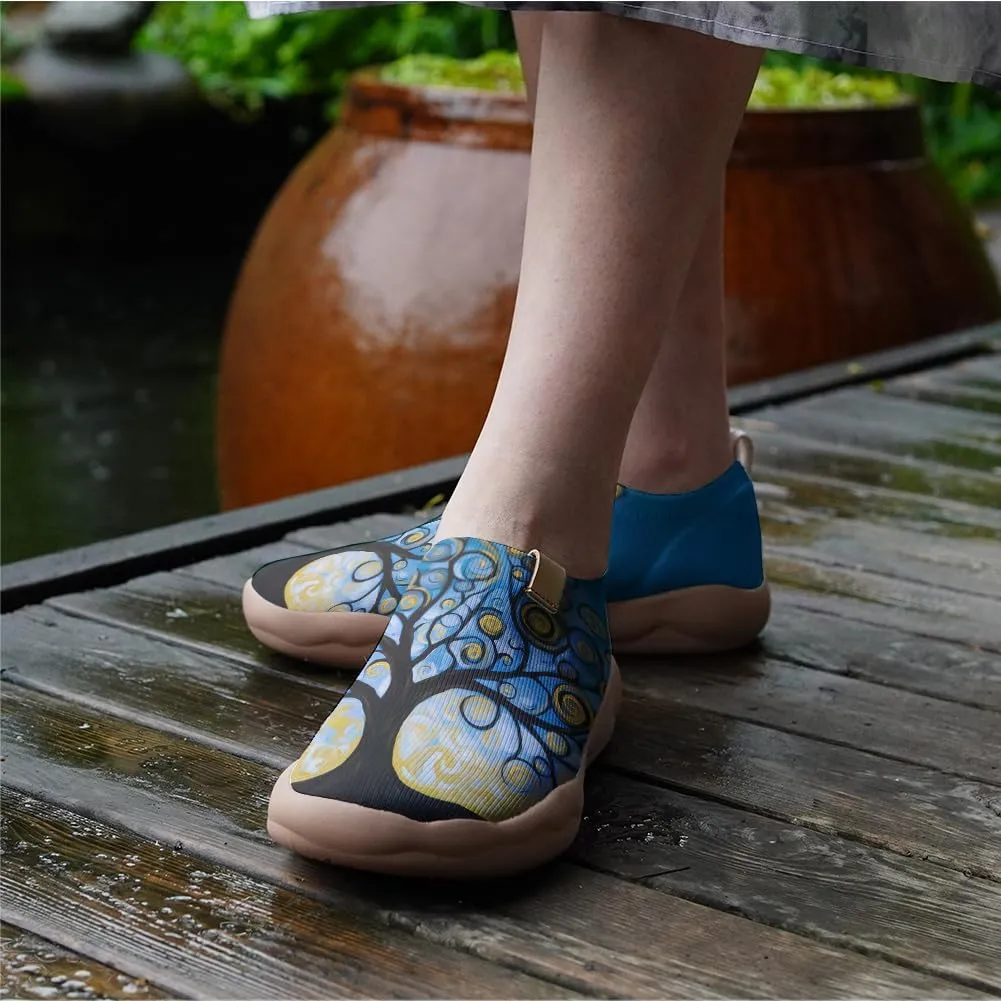 Women's Casual Loafers Slip On Ladies Flower Painted Walking Comfortable Lightweight Travel Shoes Knitted Mesh
