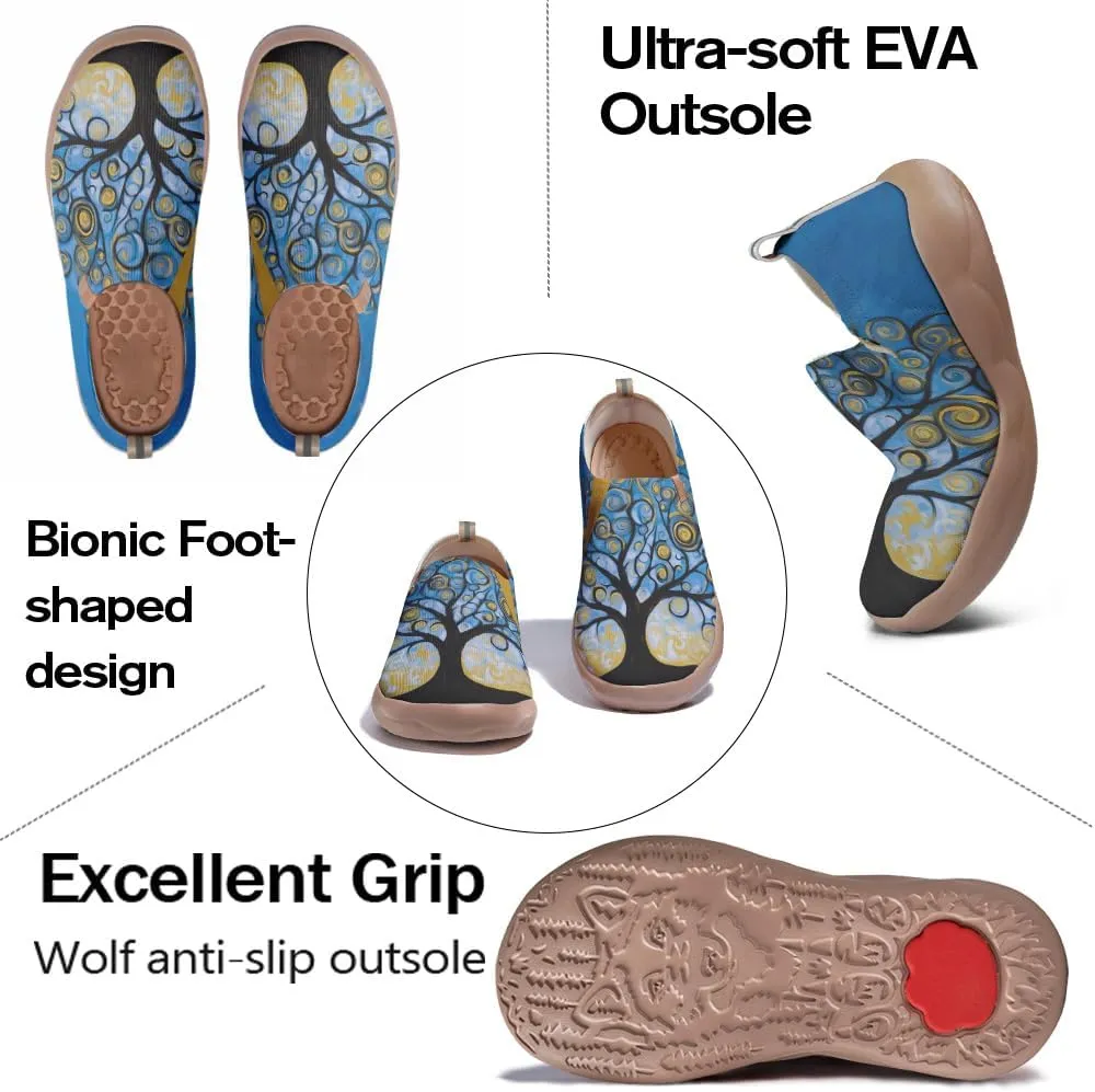Women's Casual Loafers Slip On Ladies Flower Painted Walking Comfortable Lightweight Travel Shoes Knitted Mesh
