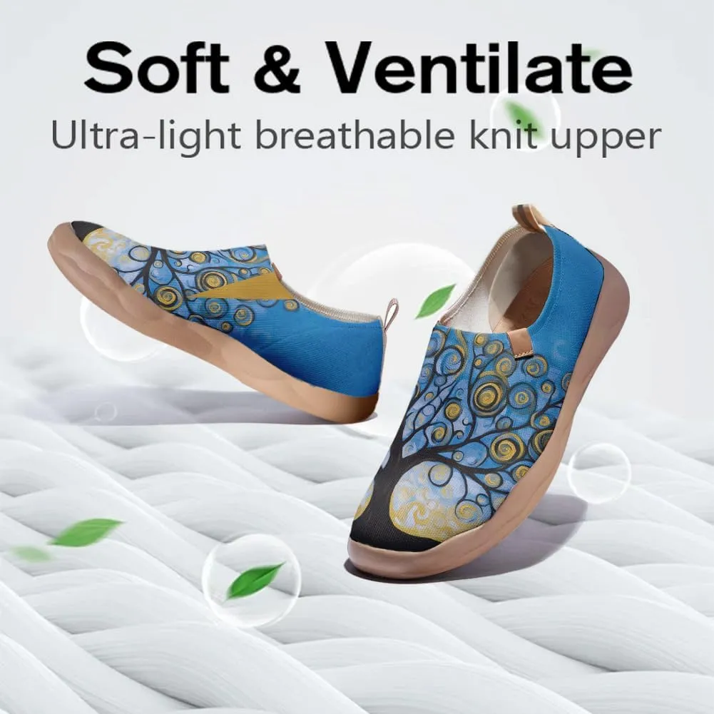 Women's Casual Loafers Slip On Ladies Flower Painted Walking Comfortable Lightweight Travel Shoes Knitted Mesh