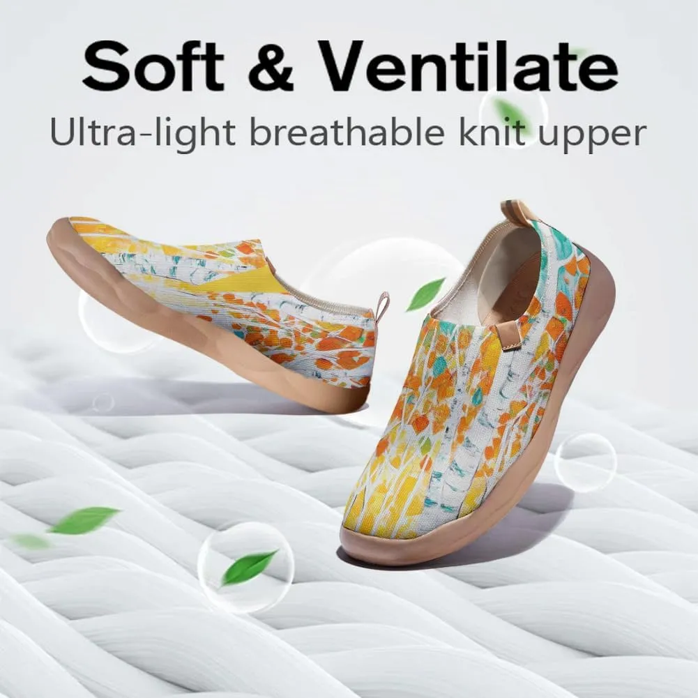 Women's Casual Loafers Slip On Ladies Flower Painted Walking Comfortable Lightweight Travel Shoes Knitted Mesh