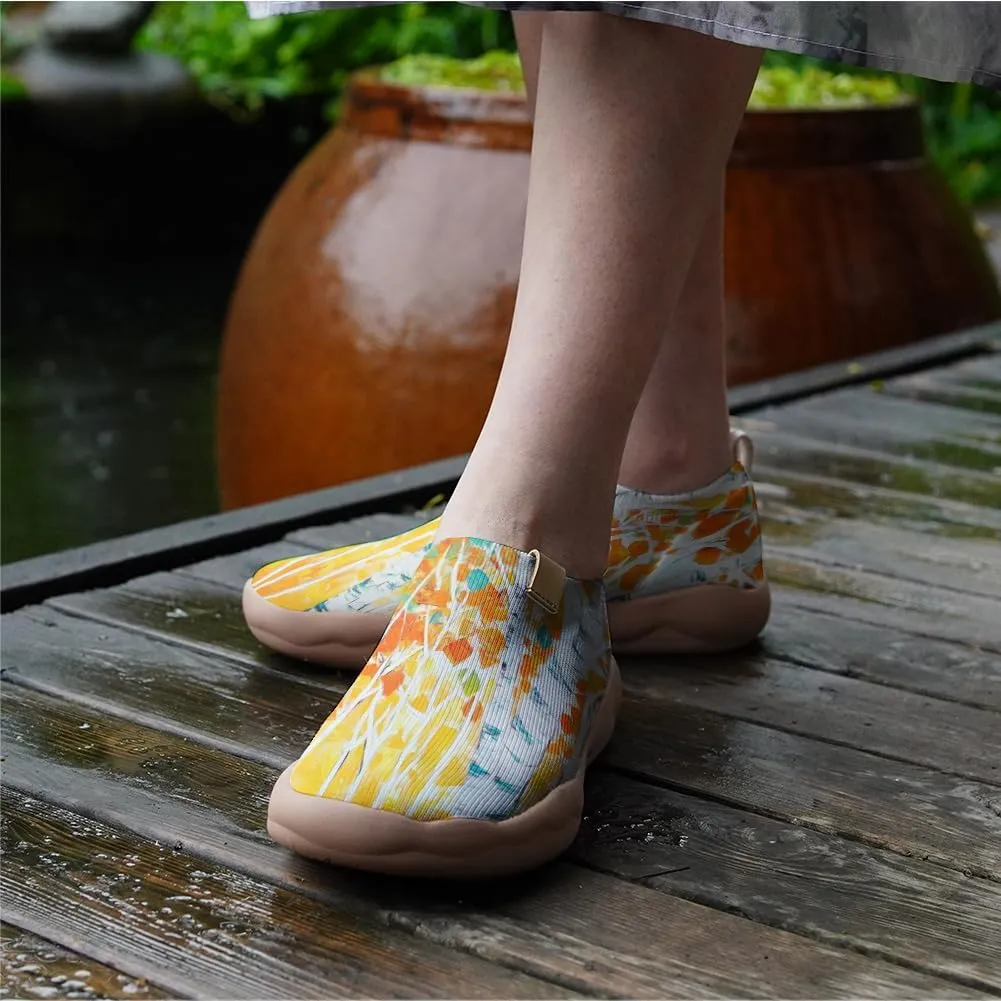Women's Casual Loafers Slip On Ladies Flower Painted Walking Comfortable Lightweight Travel Shoes Knitted Mesh