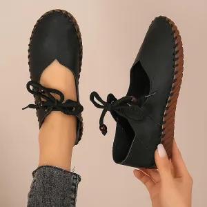 Womens Chic Lace-Up Flats - Seamless Solid Color, Pillow-Soft Sole - Casual, Comfortable, Round Toe Design for Everyday Wear