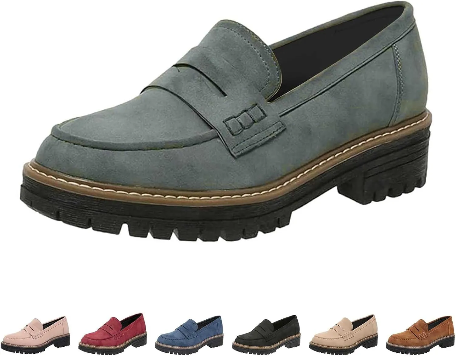 Women's Chunky Loafers Slip On Loafers Business Casual Shoes Dressy Platform Loafers Fashion Outfit Loafer Shoes
