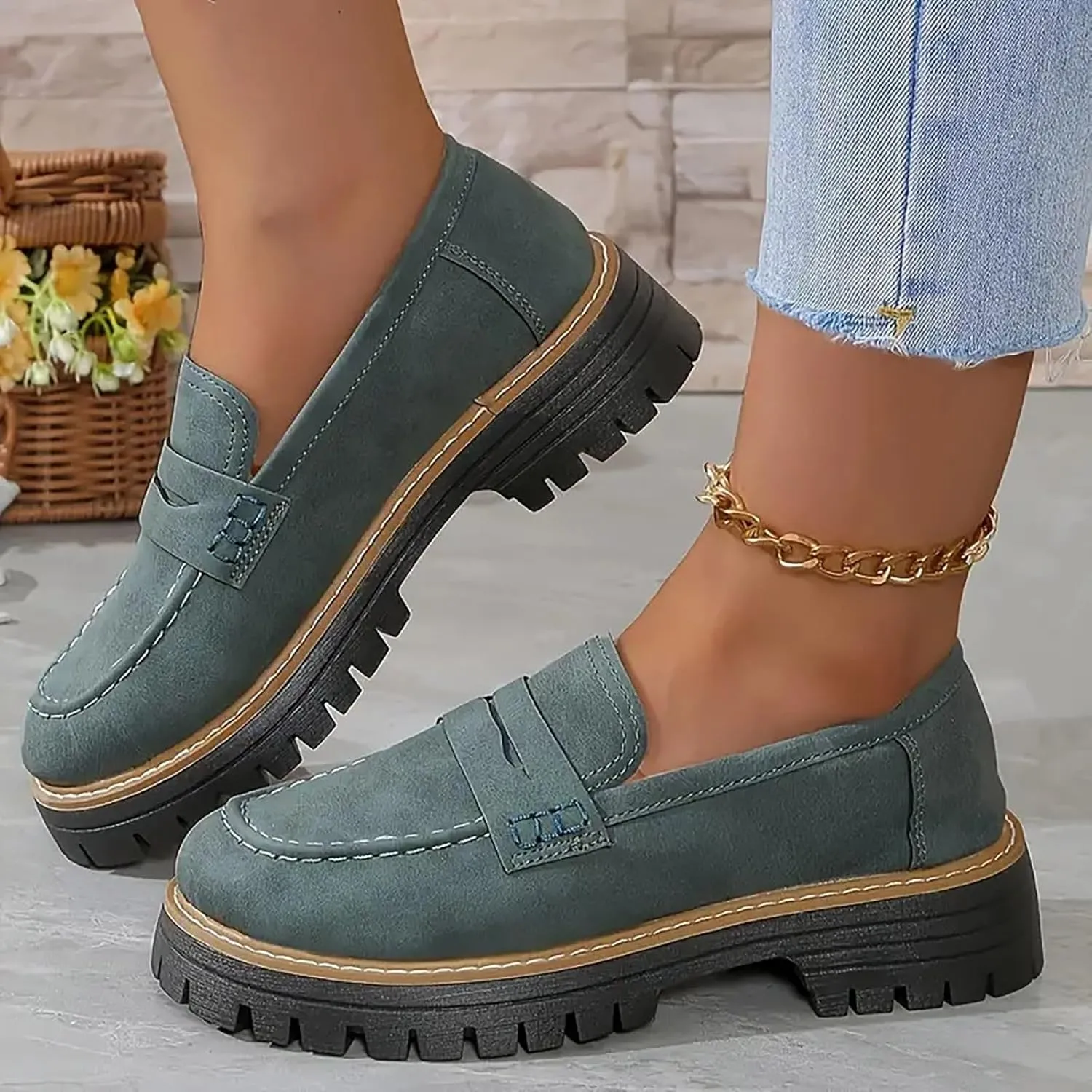 Women's Chunky Loafers Slip On Loafers Business Casual Shoes Dressy Platform Loafers Fashion Outfit Loafer Shoes