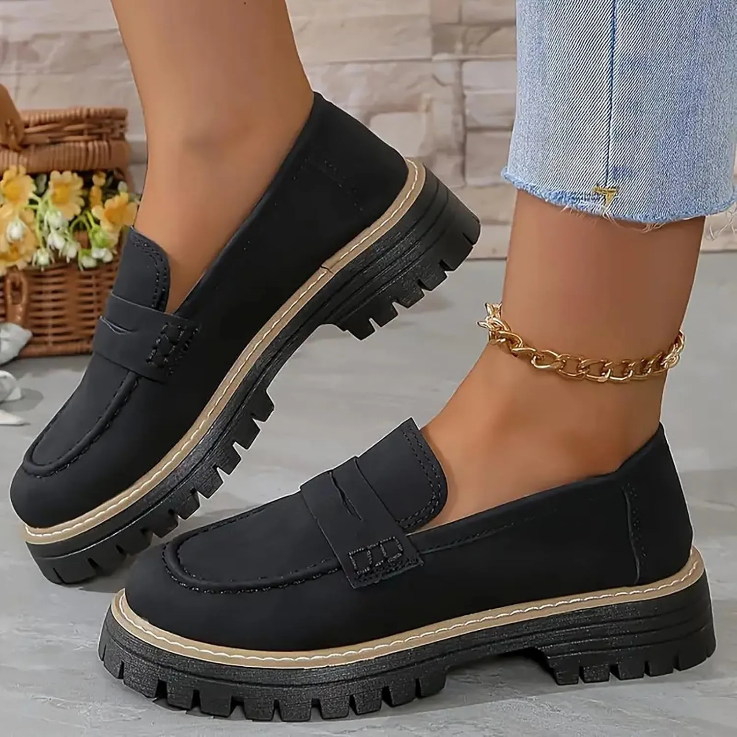 Women's Chunky Loafers Slip On Loafers Business Casual Shoes Dressy Platform Loafers Fashion Outfit Loafer Shoes