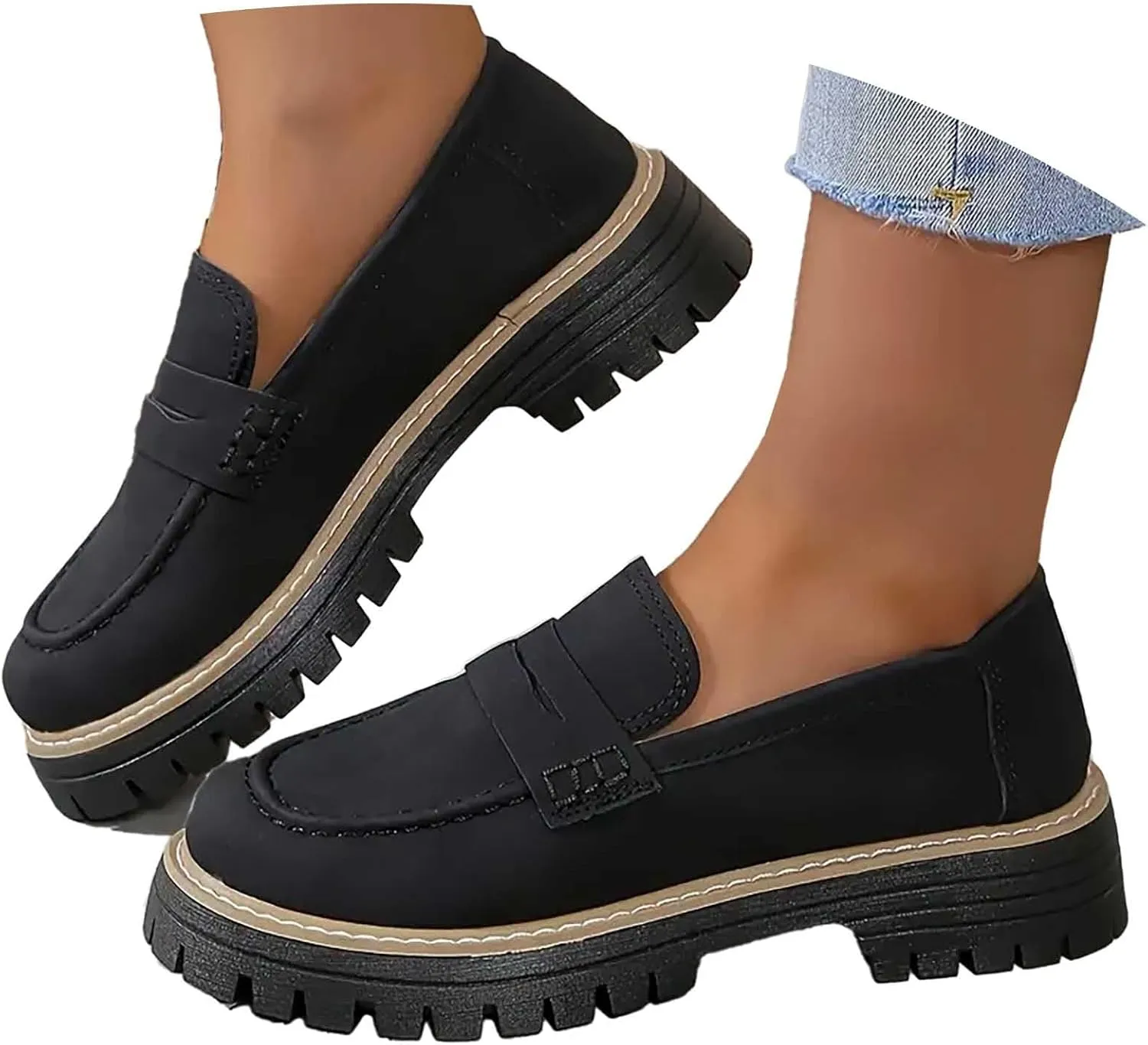 Women's Chunky Loafers Slip On Loafers Business Casual Shoes Dressy Platform Loafers Fashion Outfit Loafer Shoes
