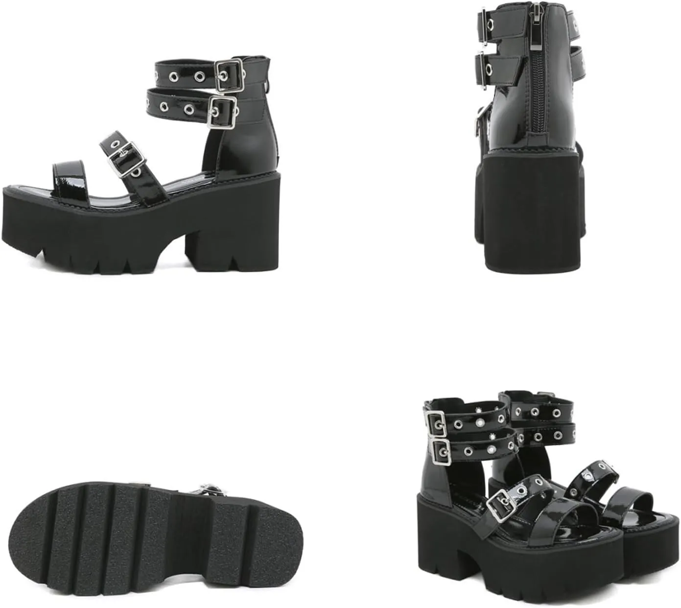 Women's Chunky Platform Heels Gothic Gladiator Sandals With Adjust Studded Metal Buckle Fashion Y2k Wedge Thick Sole Punk Motorcycle Combat Short Boots