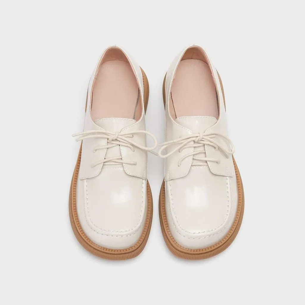 Women's Classic Lace Up Oxford Shoes Flats Patent Leather Round Toe Low Heel Dress Slip On Loafers