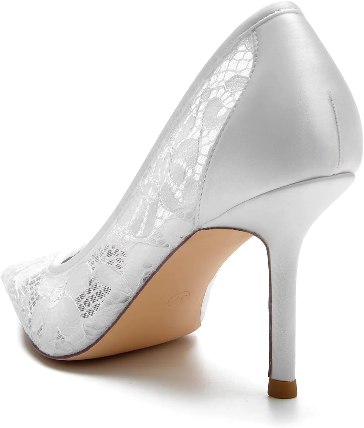 Women's Closed Toe Ivory Bridal Shoes High Heel Slip-On Lace Sandals Pointy Toe Rhinestones Wedding Dress Banquet Shoes