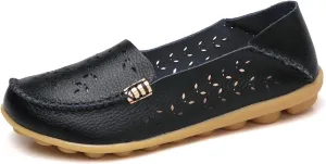 Women's Cowhide Leather Shoes Loafers Flats Sandals Slip-On Cutout Orthopedic Breathable Comfortable Hollow Soft Summer Casual Leather, Loafer Fashion Slip On Walking Round Toe Nurse Driving Shoes