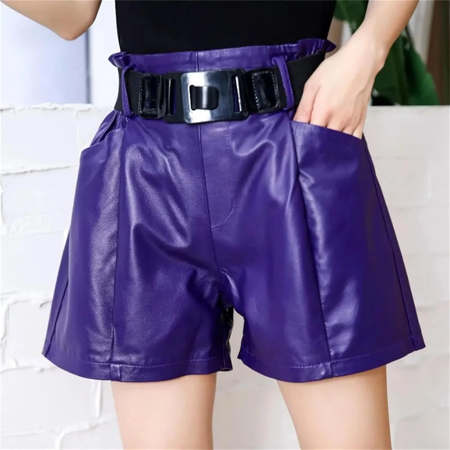 Women’s Double-Layer PU Leather Shorts Edgy Partywear Club Shorts