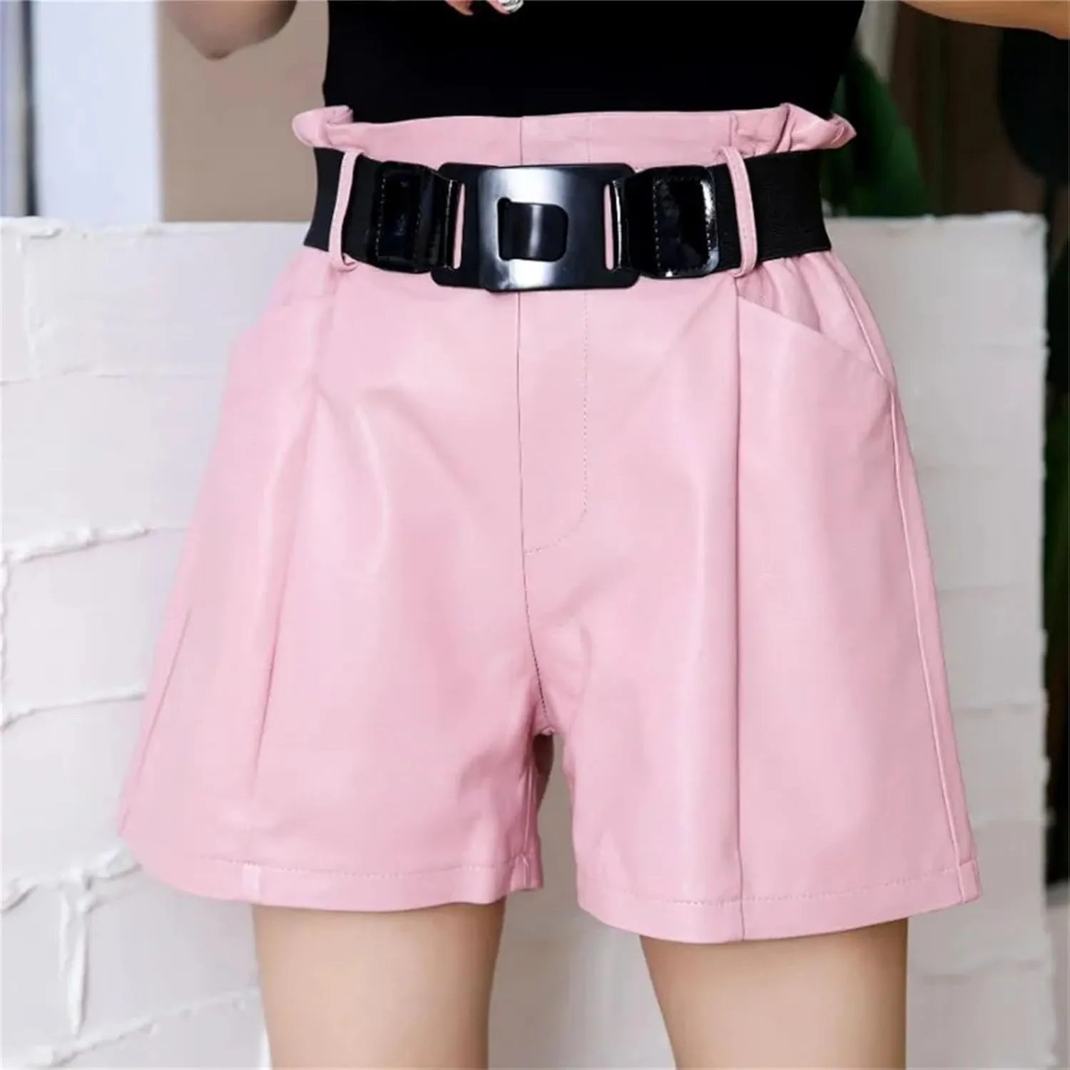 Women’s Double-Layer PU Leather Shorts Edgy Partywear Club Shorts