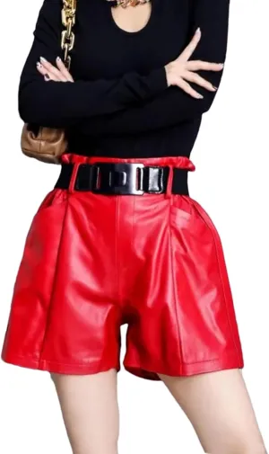 Women’s Double-Layer PU Leather Shorts Edgy Partywear Club Shorts